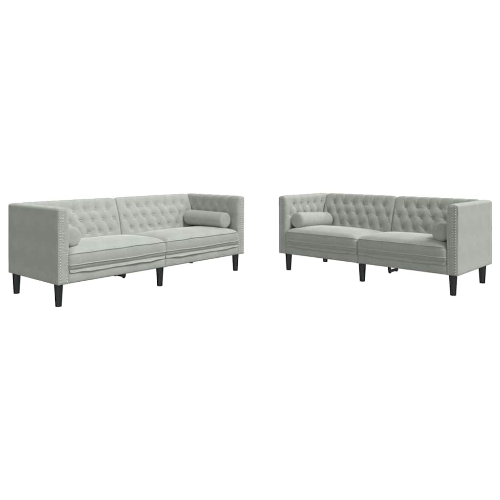 Living Room Couch 2 pcs Light Grey 194 x 74.5 x 70.5 cm Velvet