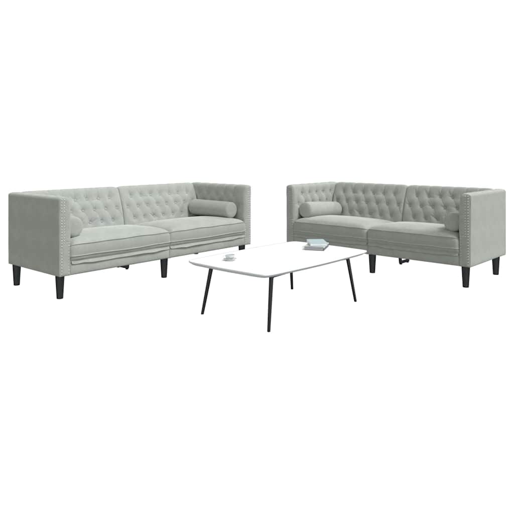 Living Room Couch 2 pcs Light Grey 194 x 74.5 x 70.5 cm Velvet