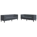 Living Room Couch 2 pcs Dark Grey 194 x 74.5 x 70.5 cm Velvet