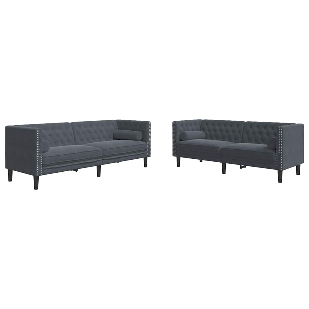 Living Room Couch 2 pcs Dark Grey 194 x 74.5 x 70.5 cm Velvet