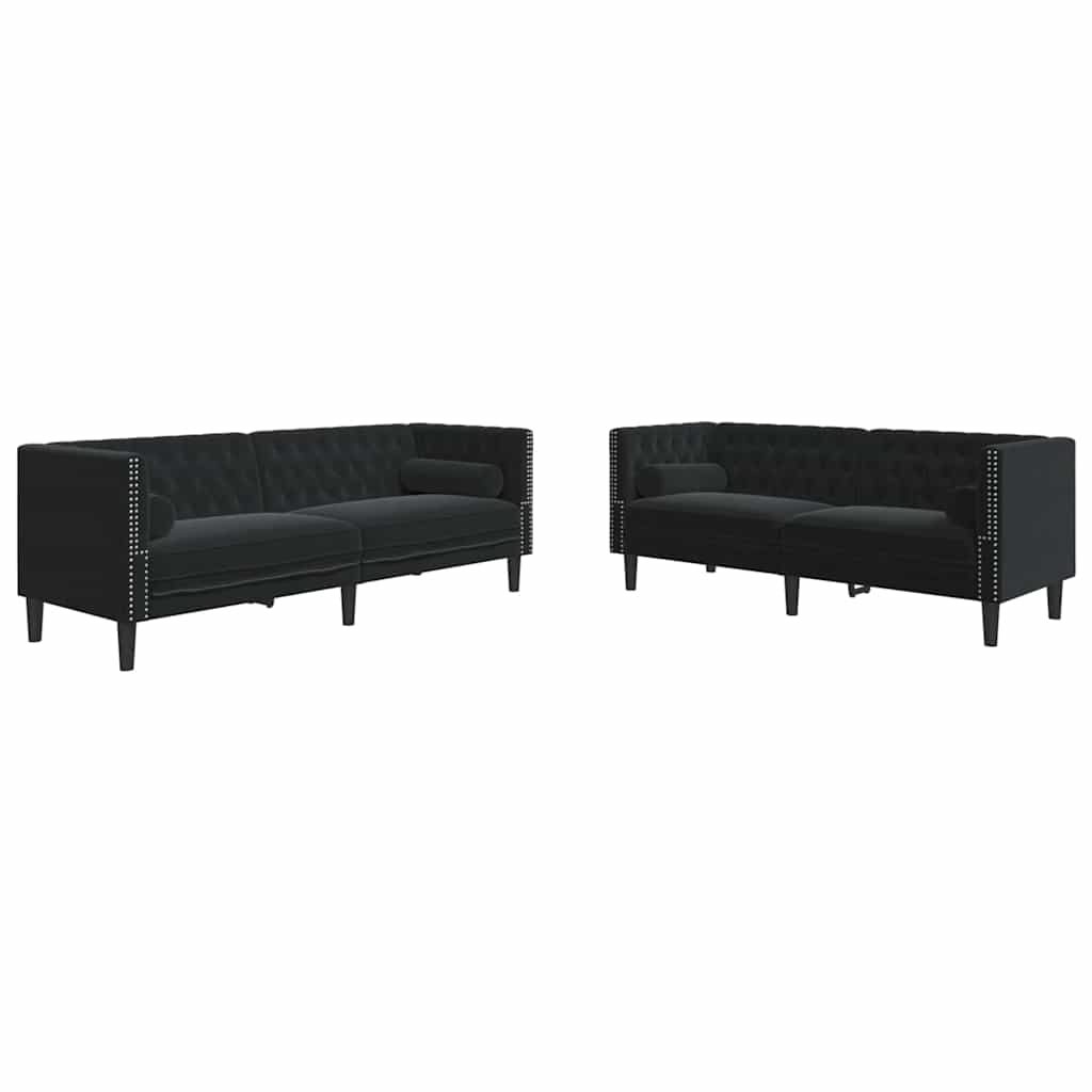 Living Room Couch 2 pcs Black 194 x 74.5 x 70.5 cm Velvet