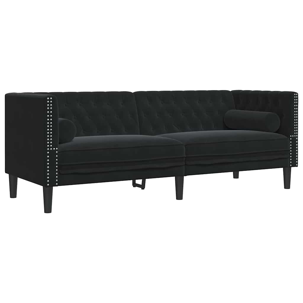 Living Room Couch 2 pcs Black 194 x 74.5 x 70.5 cm Velvet