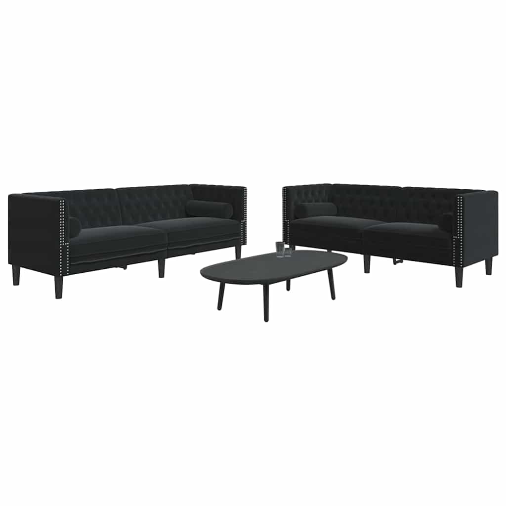 Living Room Couch 2 pcs Black 194 x 74.5 x 70.5 cm Velvet