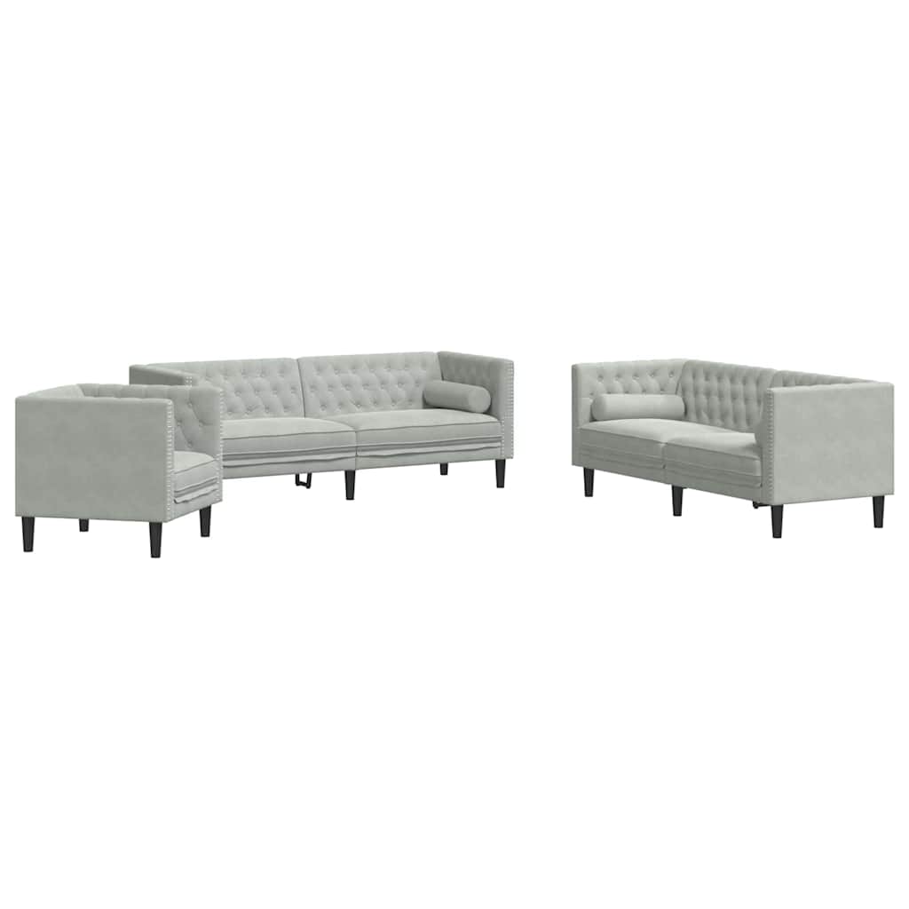 Living Room Couch 3 pcs Light Grey 194 x 74.5 x 70.5 cm Velvet