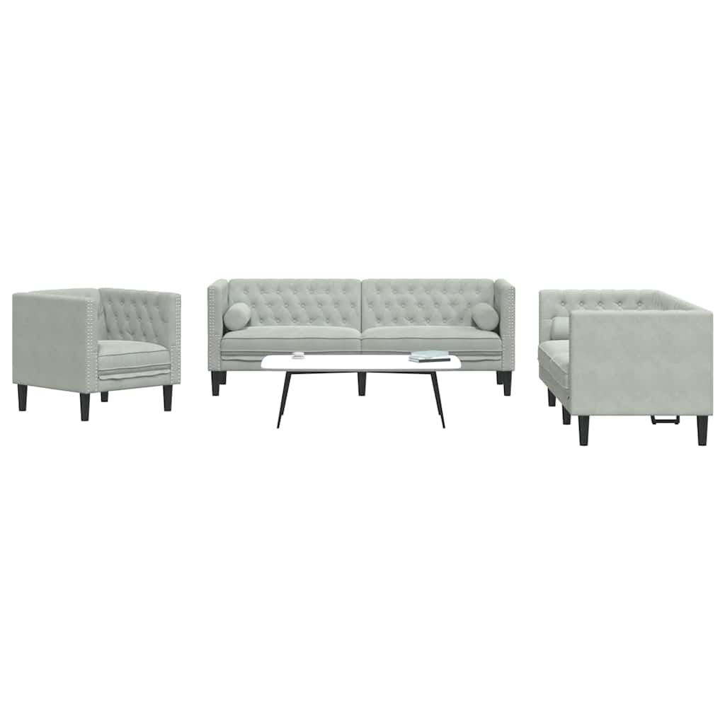 Living Room Couch 3 pcs Light Grey 194 x 74.5 x 70.5 cm Velvet