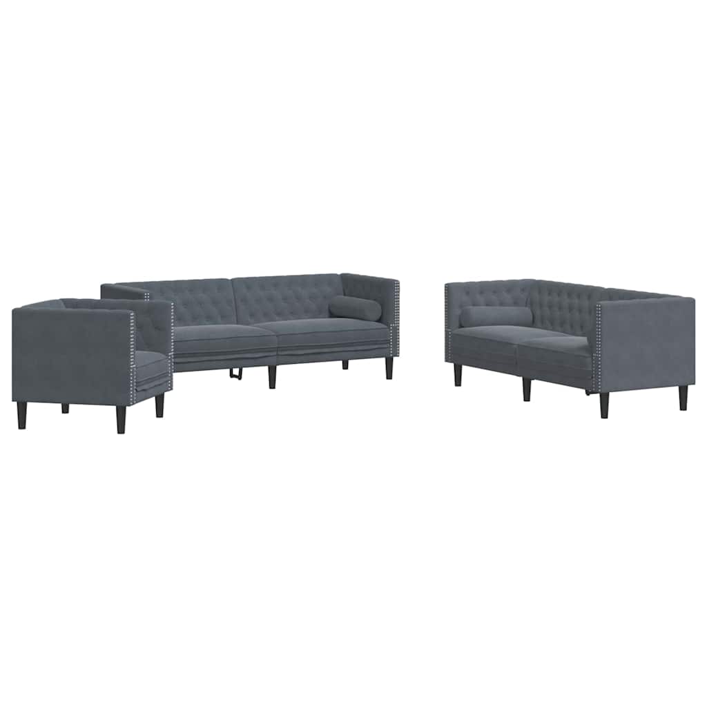 Living Room Couch 3 pcs Dark Grey 194 x 74.5 x 70.5 cm Velvet