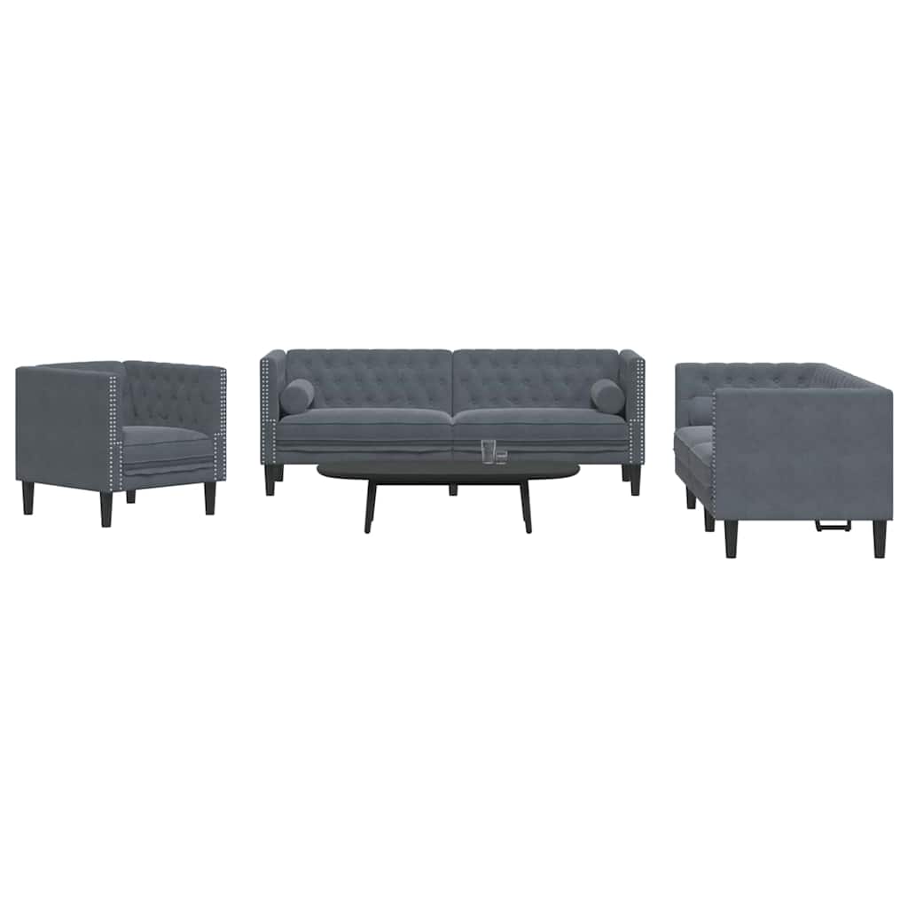 Living Room Couch 3 pcs Dark Grey 194 x 74.5 x 70.5 cm Velvet