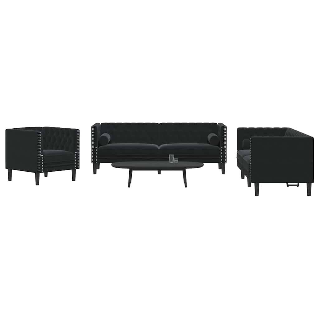 Living Room Couch 3 pcs Black 194 x 74.5 x 70.5 cm Velvet