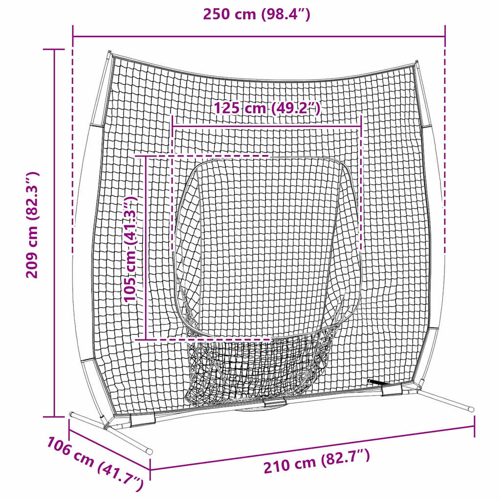 Baseball Practice Net Black 250 x 106 x 209 cm Polyester