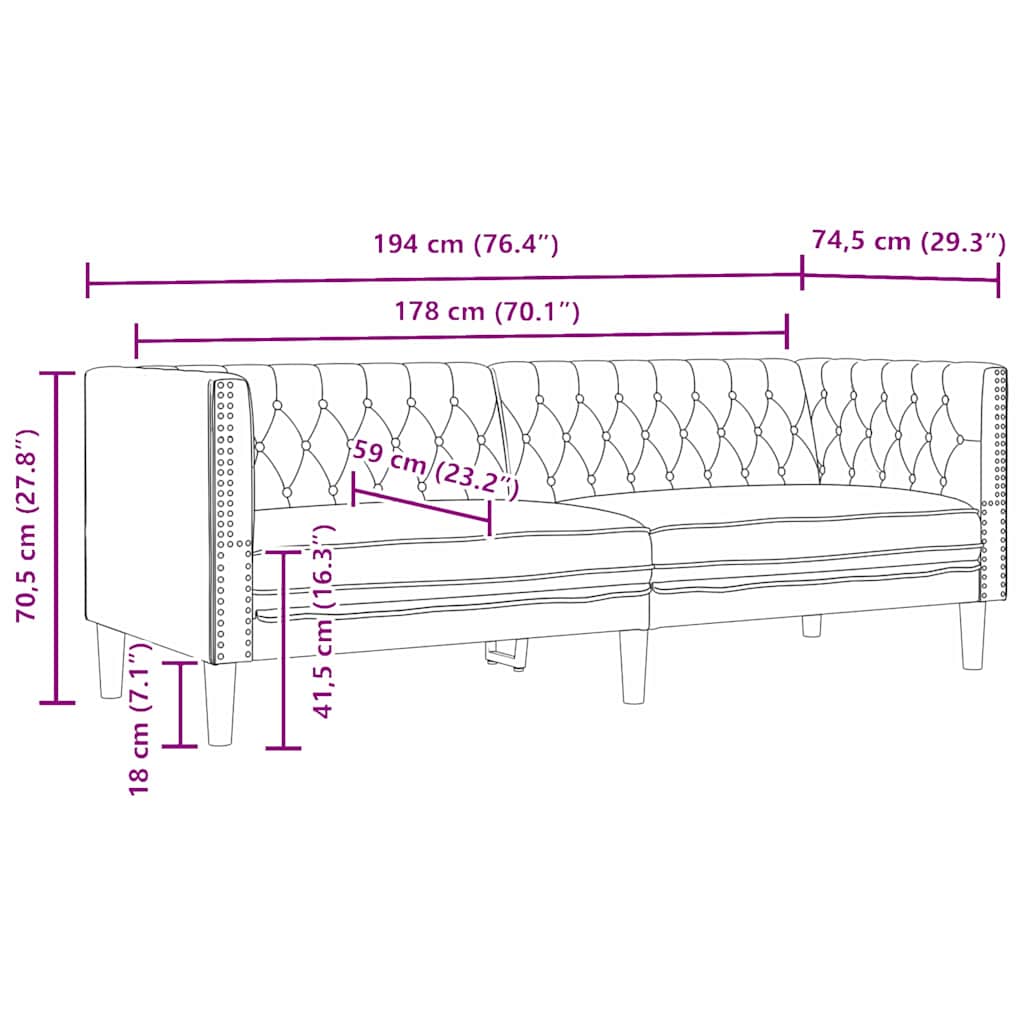 Sofa Black 194 x 74.5 x 70.5 cm PVC