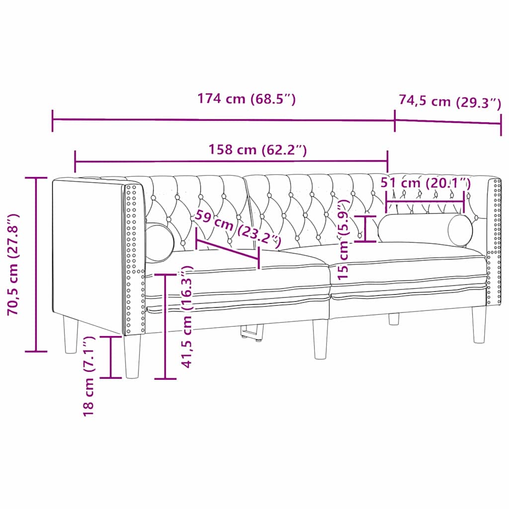 Sofa Black 174 x 74.5 x 70.5 cm Velvet