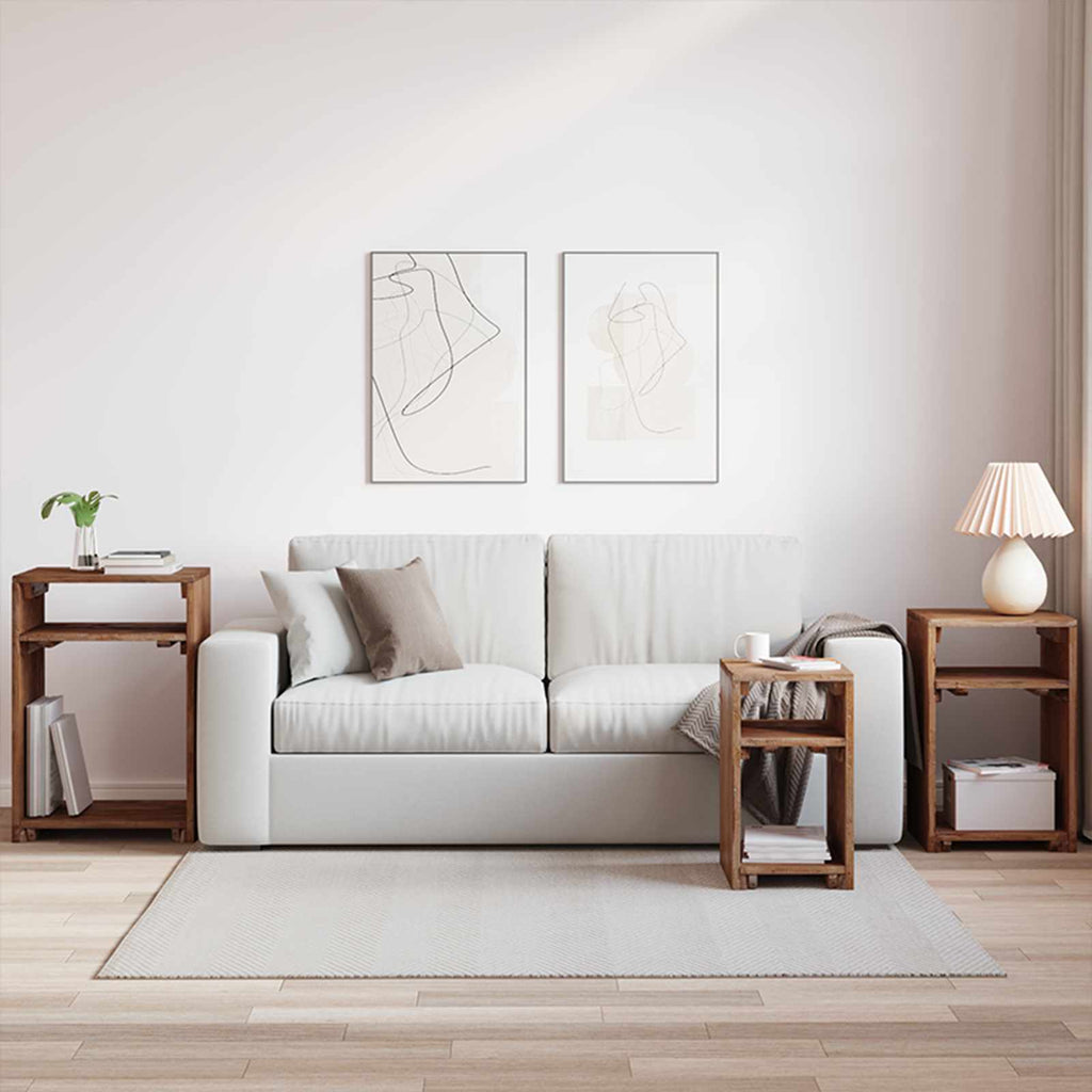 Accent Table with Shelf 3 pcs Brown Solid Mahogany Wood