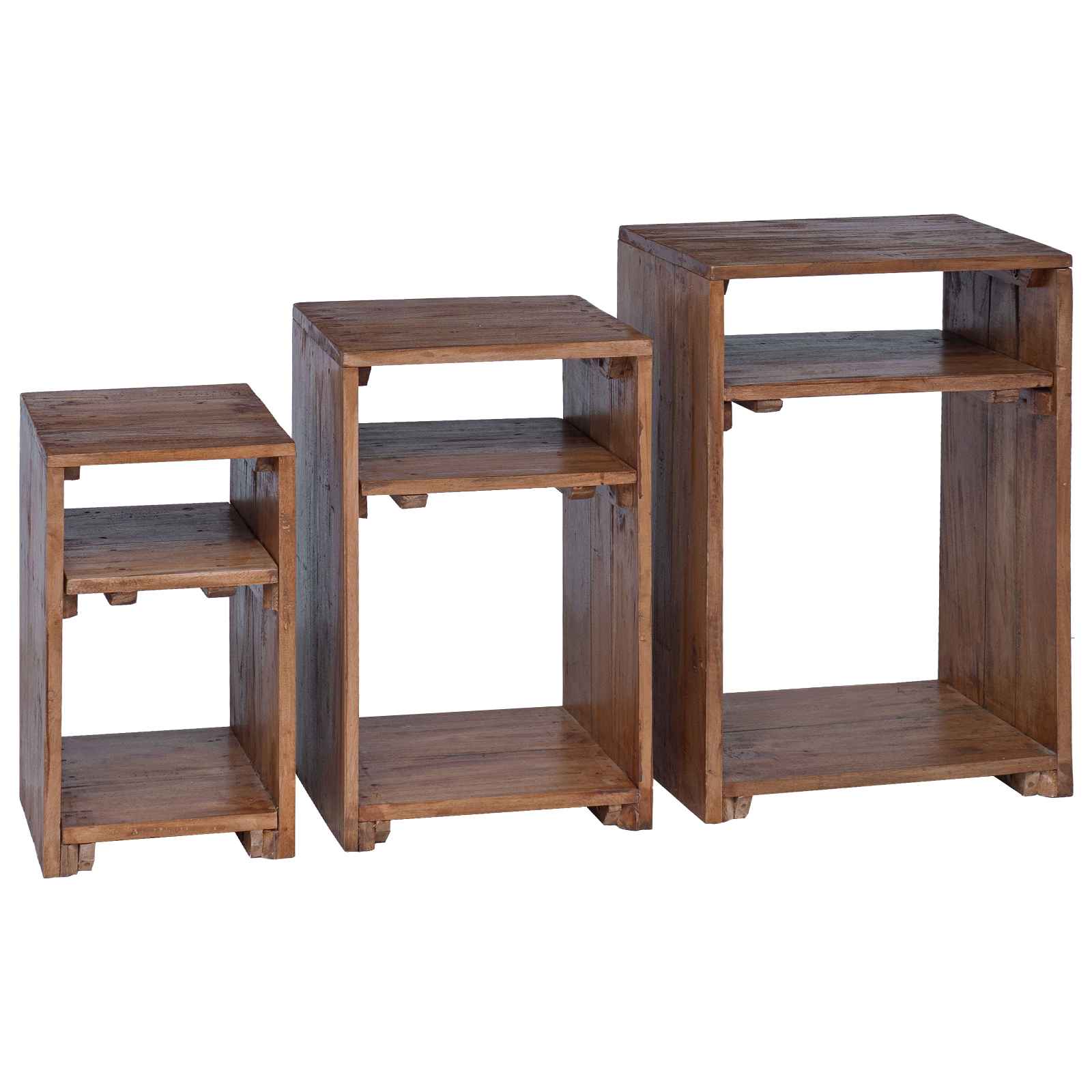 Accent Table with Shelf 3 pcs Brown Solid Mahogany Wood