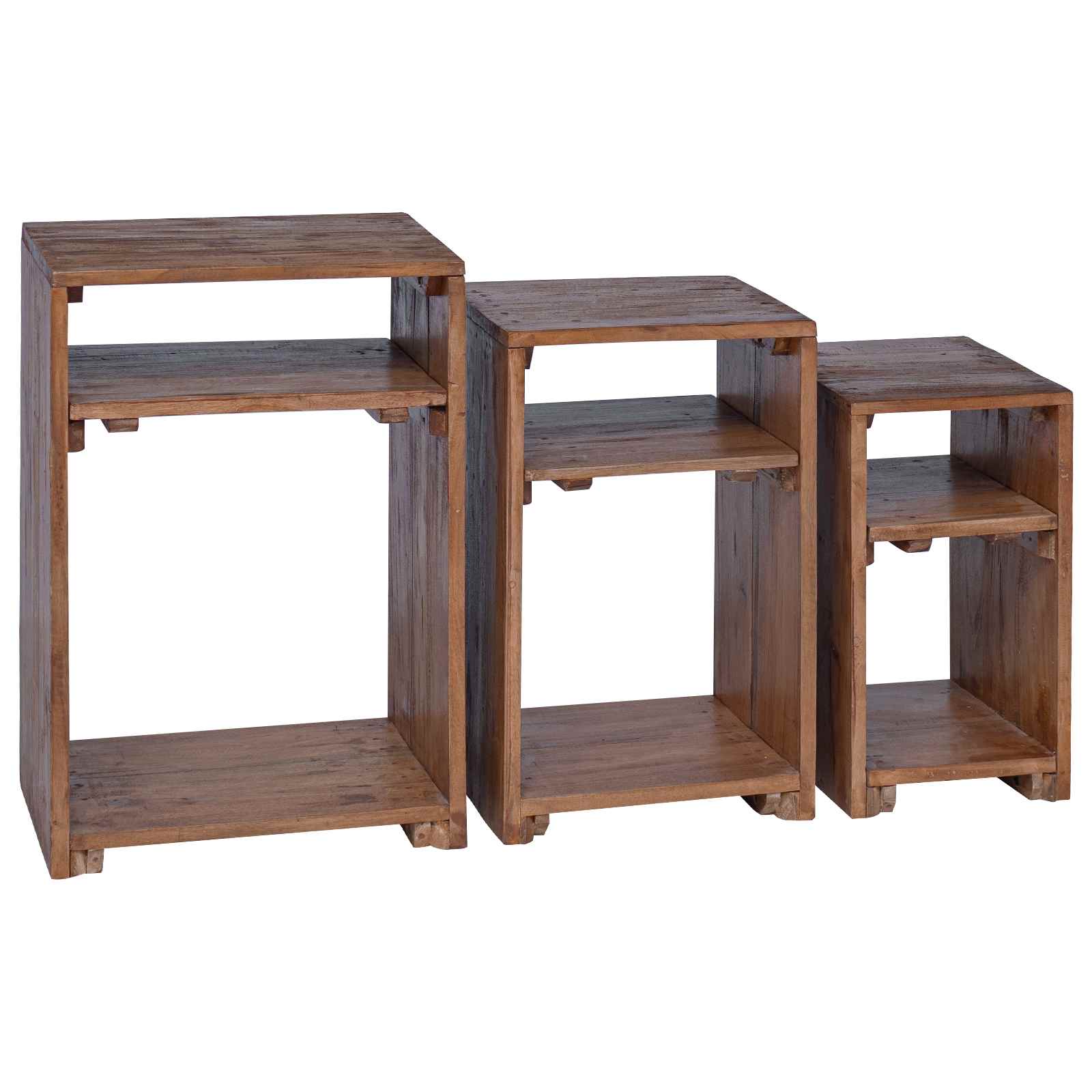Accent Table with Shelf 3 pcs Brown Solid Mahogany Wood