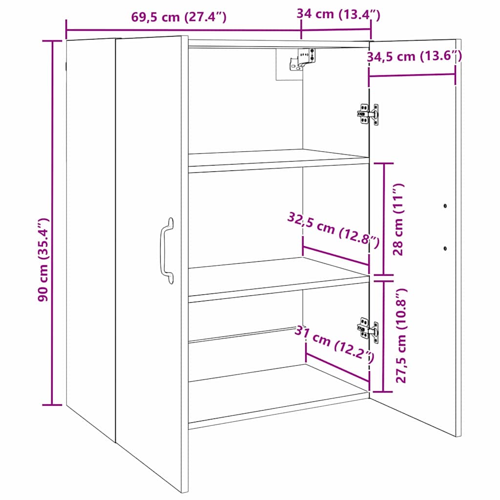Wall Cabinet Old Wood 69.5 x 34 x 90 cm Engineered Wood