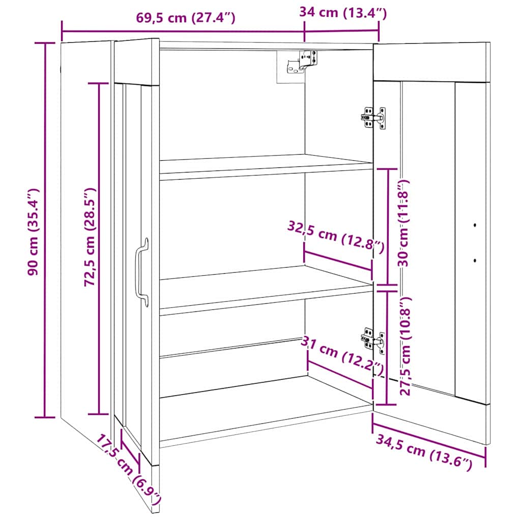 Hanging Wall Cabinet Brown 69.5 x 34 x 90 cm Engineered wood