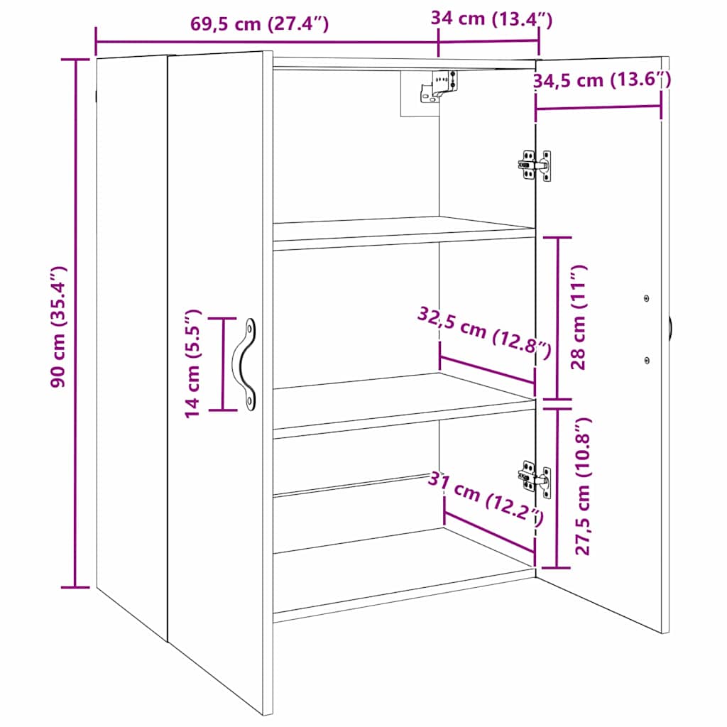 Wall Cabinet Old Wood 69.5 x 34 x 90 cm Engineered Wood