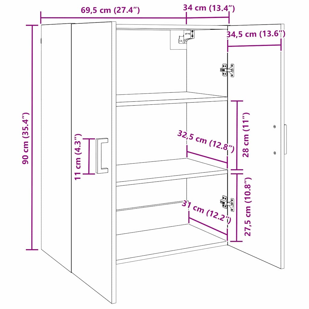 Wall Cabinet Old Wood 69.5 x 34 x 90 cm Engineered Wood