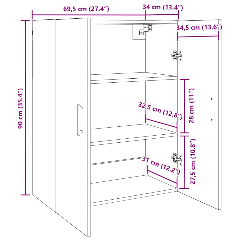 Wall Cabinet Old Wood 69.5 x 34 x 90 cm Engineered Wood