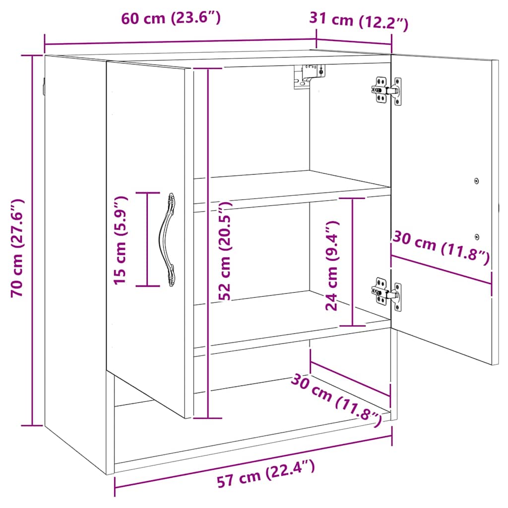 Wall-Mounted Cabinet Old Wood 60 x 31 x 70 cm Engineered Wood
