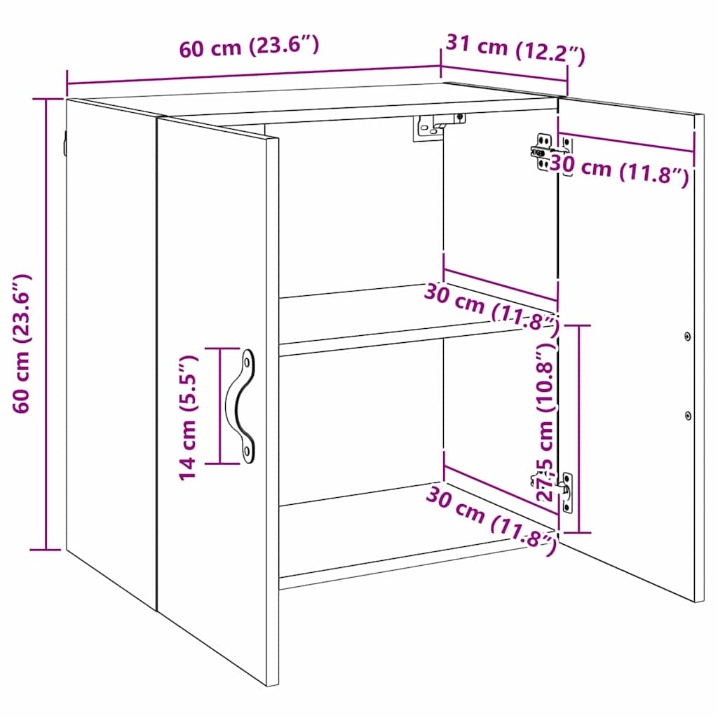 Wall Cabinet Black oak 60 x 31 x 60 cm Engineered wood