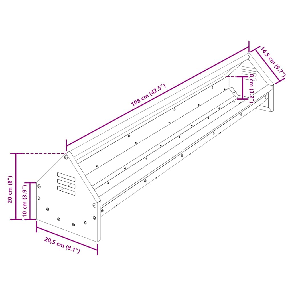 Chicken Feeding Trough Silver 108 x 20.5 x 20 cm