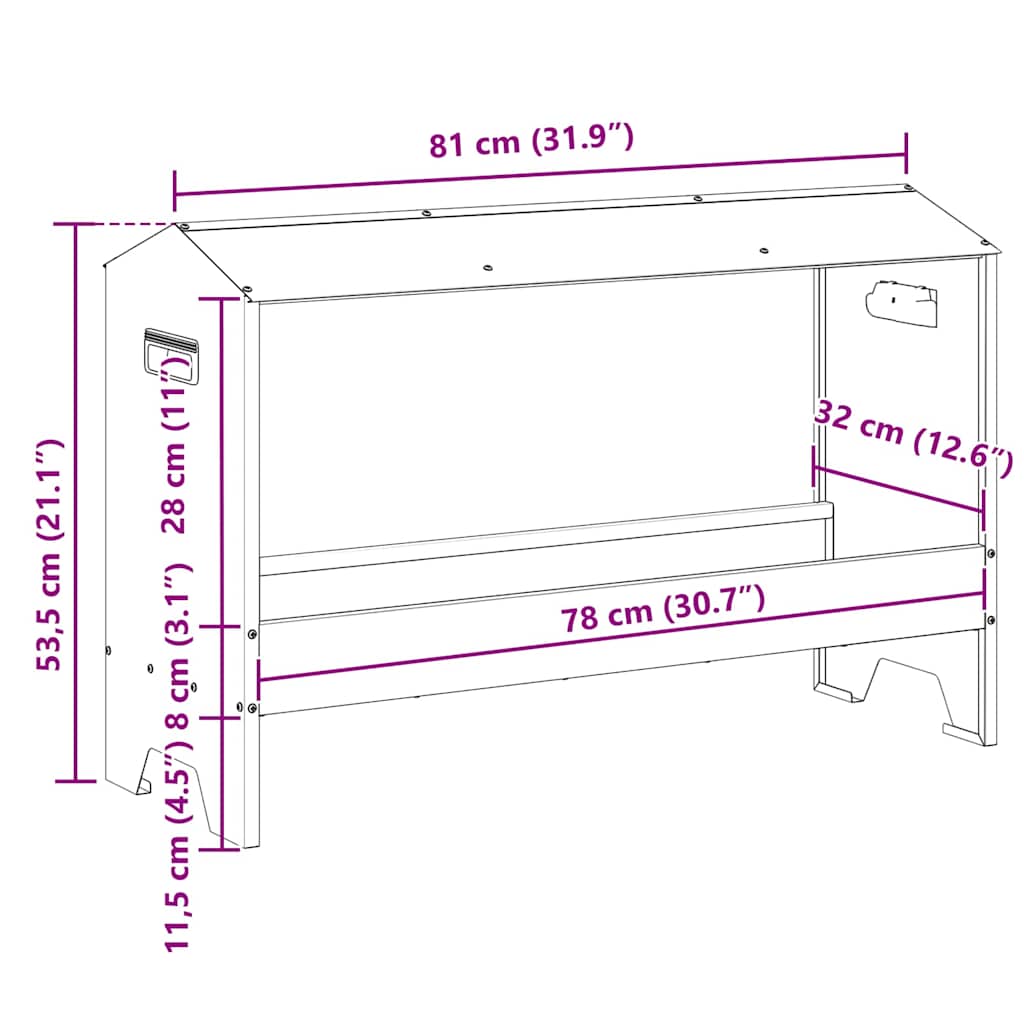 Chicken Feeding Trough Black 81 x 32 x 53.5 cm