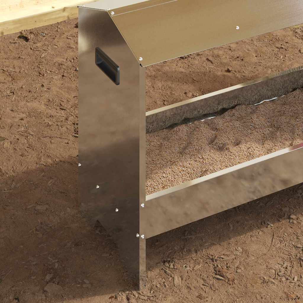 Chicken Feeding Trough Silver 81 x 32 x 53.5 cm
