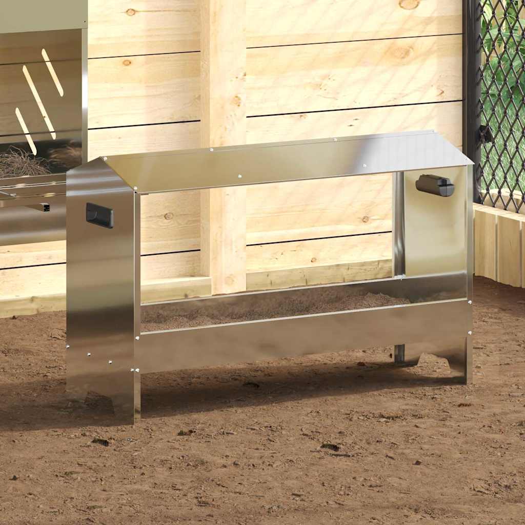 Chicken Feeding Trough Silver 81 x 32 x 53.5 cm