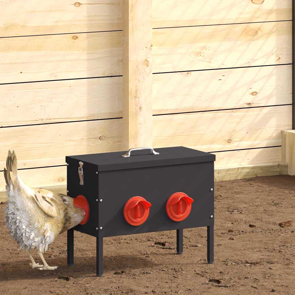 Chicken Feeder Black 41.5 x 20.5 x 33 cm Cold-Rolled Steel