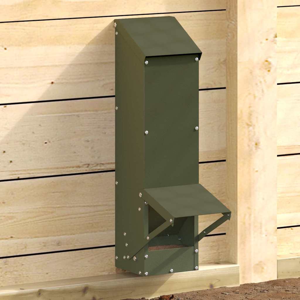 Chicken Feeder Olive Green 13 x 12 x 51 cm Cold-Rolled Steel