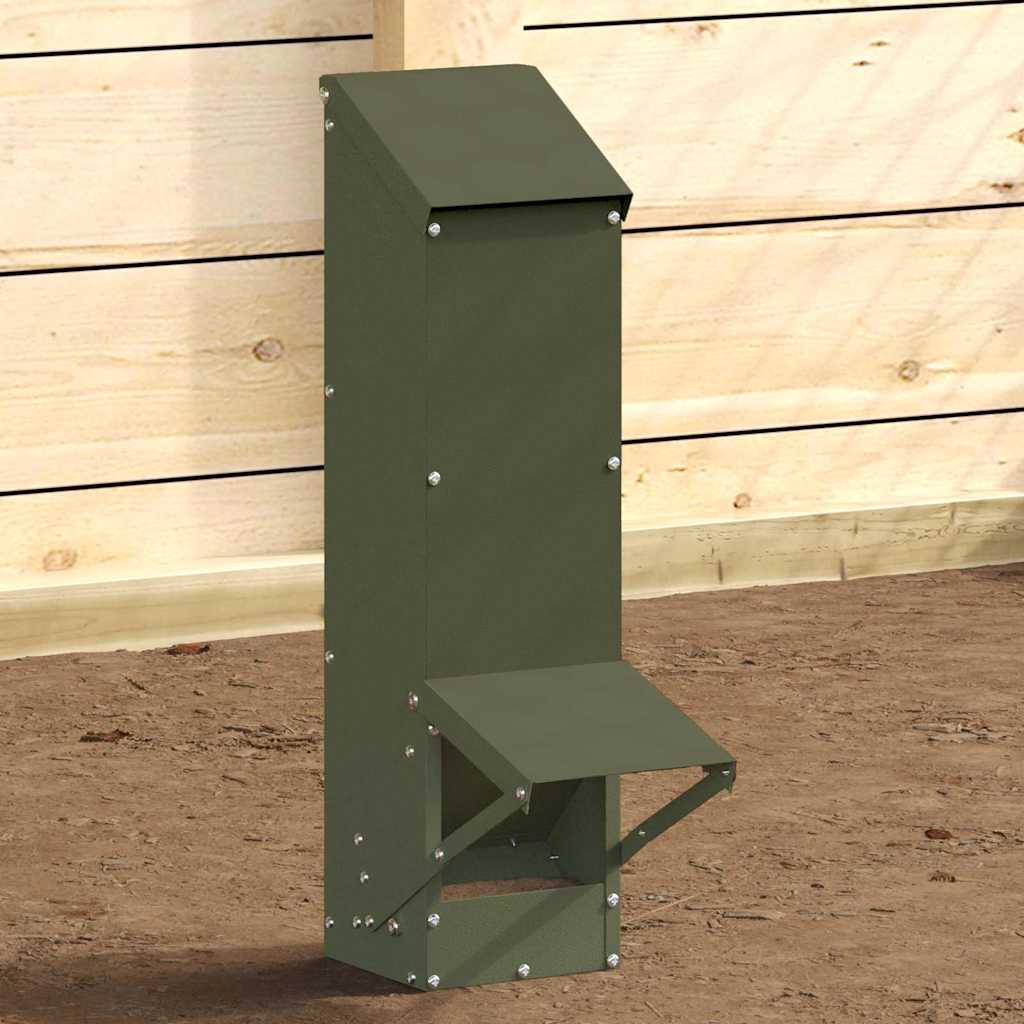 Chicken Feeder Olive Green 13 x 12 x 51 cm Cold-Rolled Steel