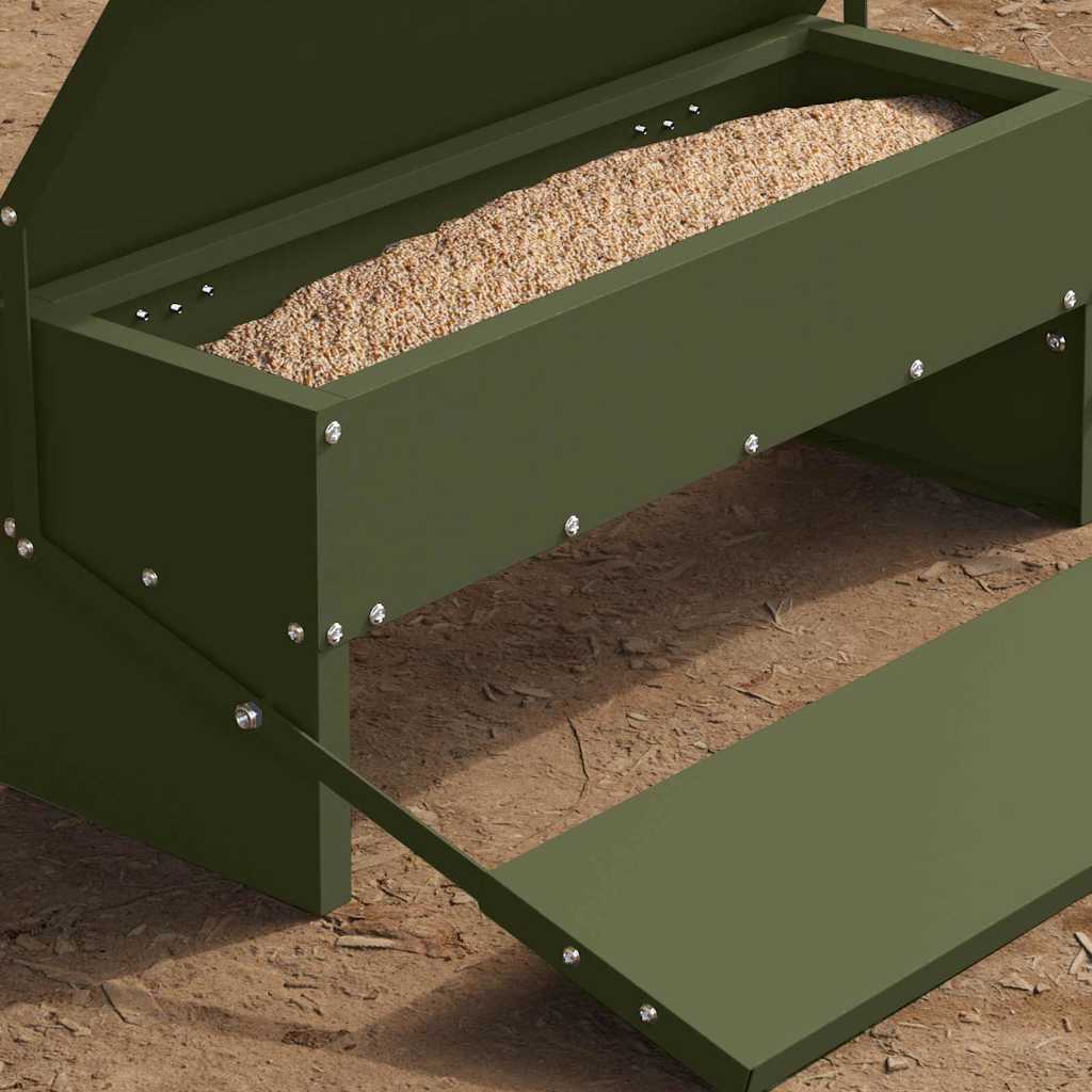 Chicken Treadle Feeder Olive Green 48.5 x 39.5 x 19 cm