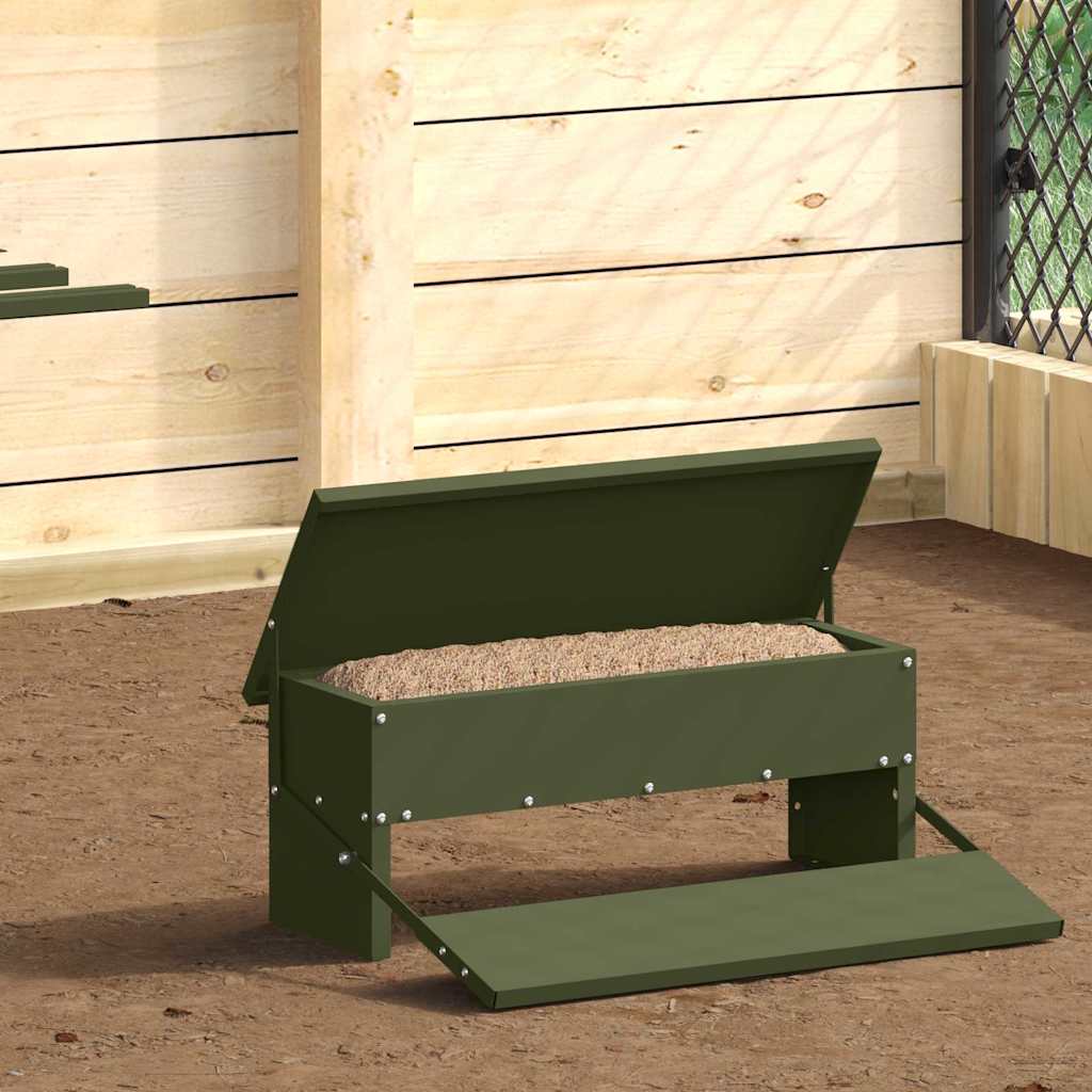 Chicken Treadle Feeder Olive Green 48.5 x 39.5 x 19 cm