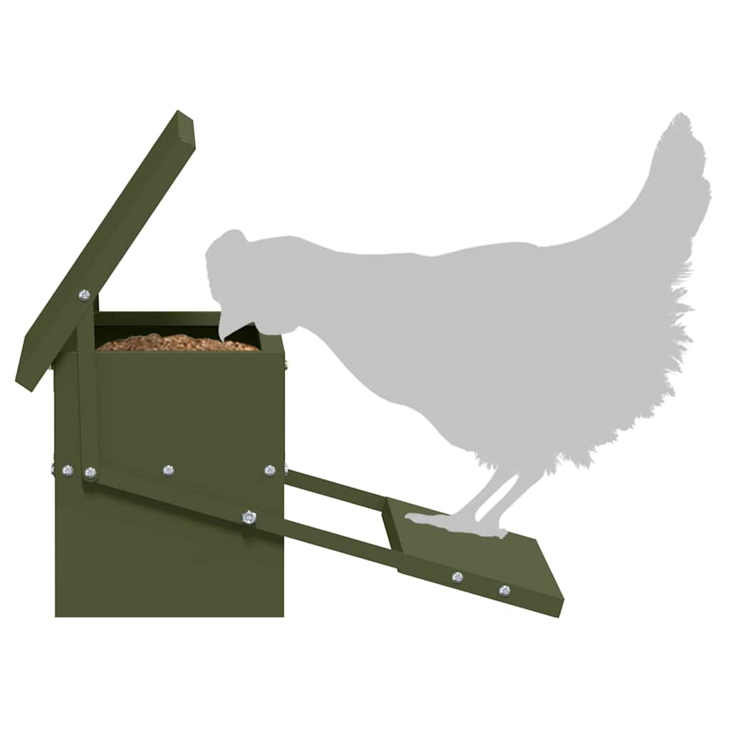 Chicken Treadle Feeder Olive Green 48.5 x 39.5 x 19 cm