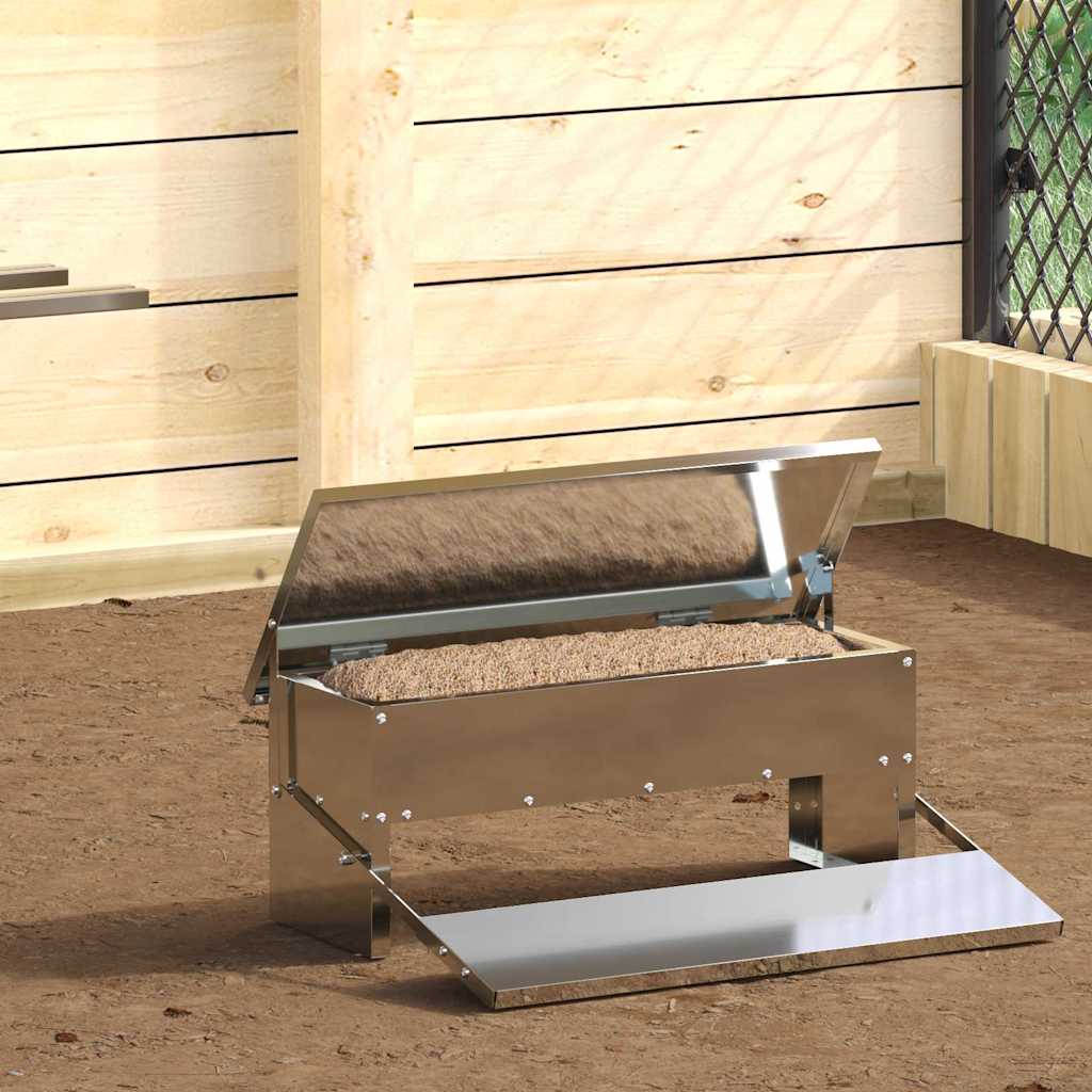 Chicken Treadle Feeder Silver 48.5 x 39.5 x 19 cm