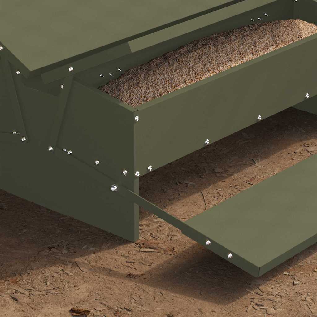 Chicken Treadle Feeder Olive Green 75 x 53 x 20.5 cm