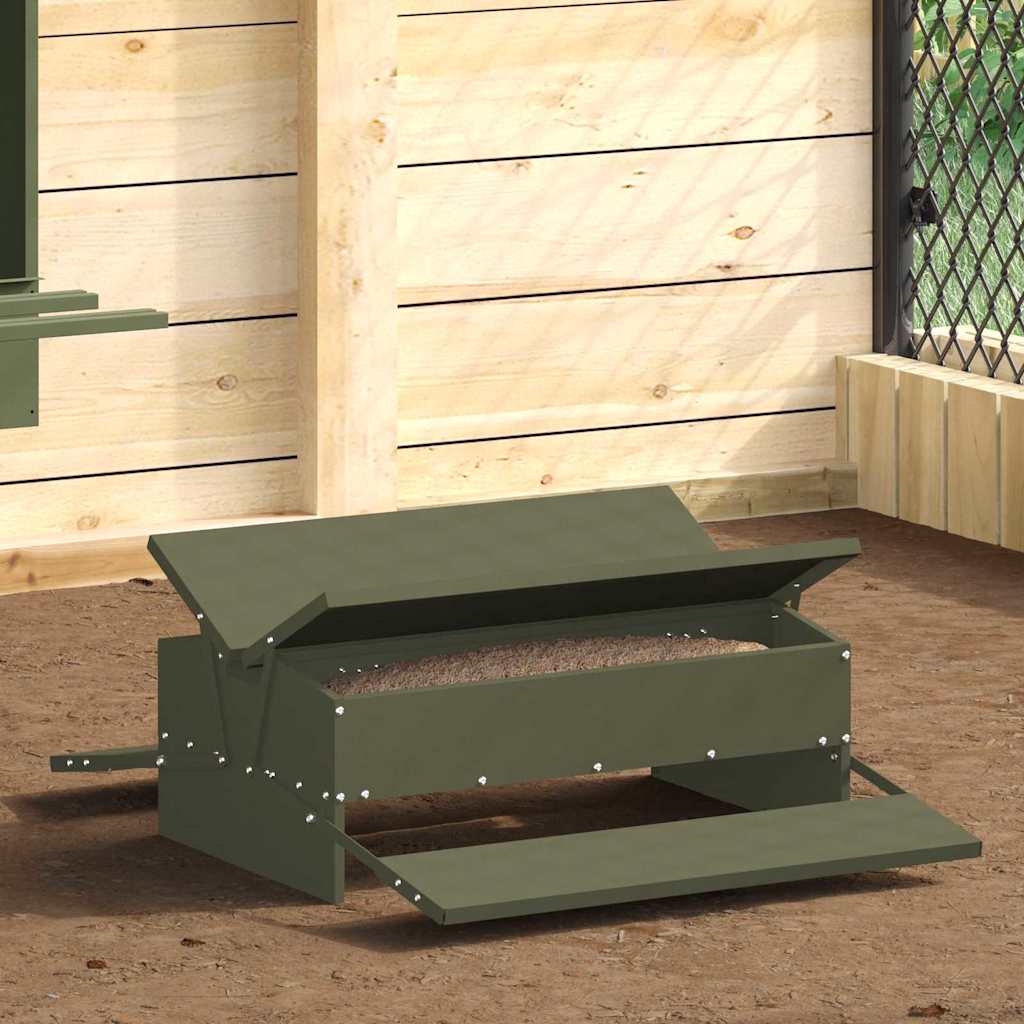 Chicken Treadle Feeder Olive Green 75 x 53 x 20.5 cm