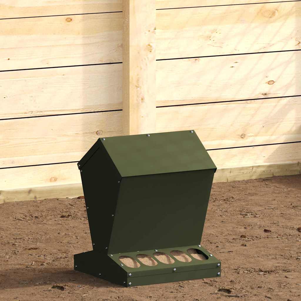Chicken Feeder Olive Green 30 x 30 x 39 cm Cold-Rolled Steel