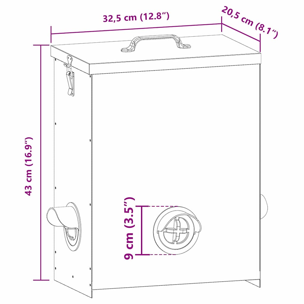 Chicken Feeder Black 32.5 x 20.5 x 43 cm Cold-Rolled Steel