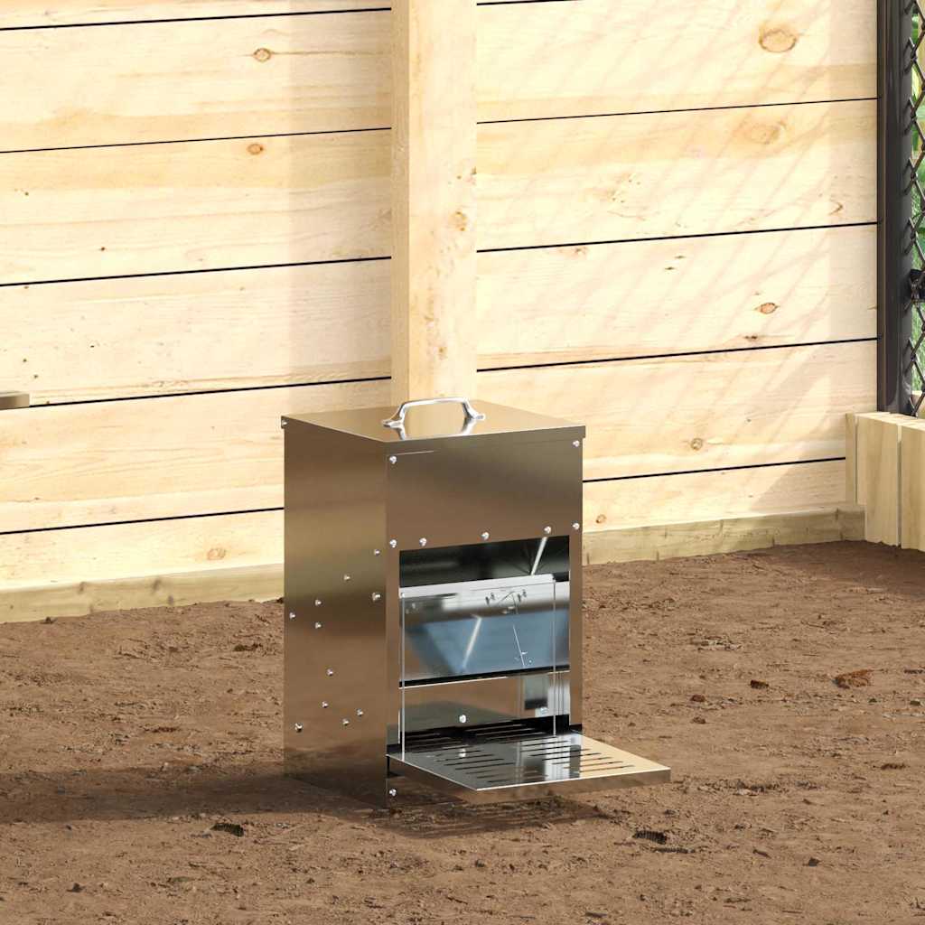Chicken Treadle Feeder Silver 25 x 42 x 40 cm Galvanised Steel