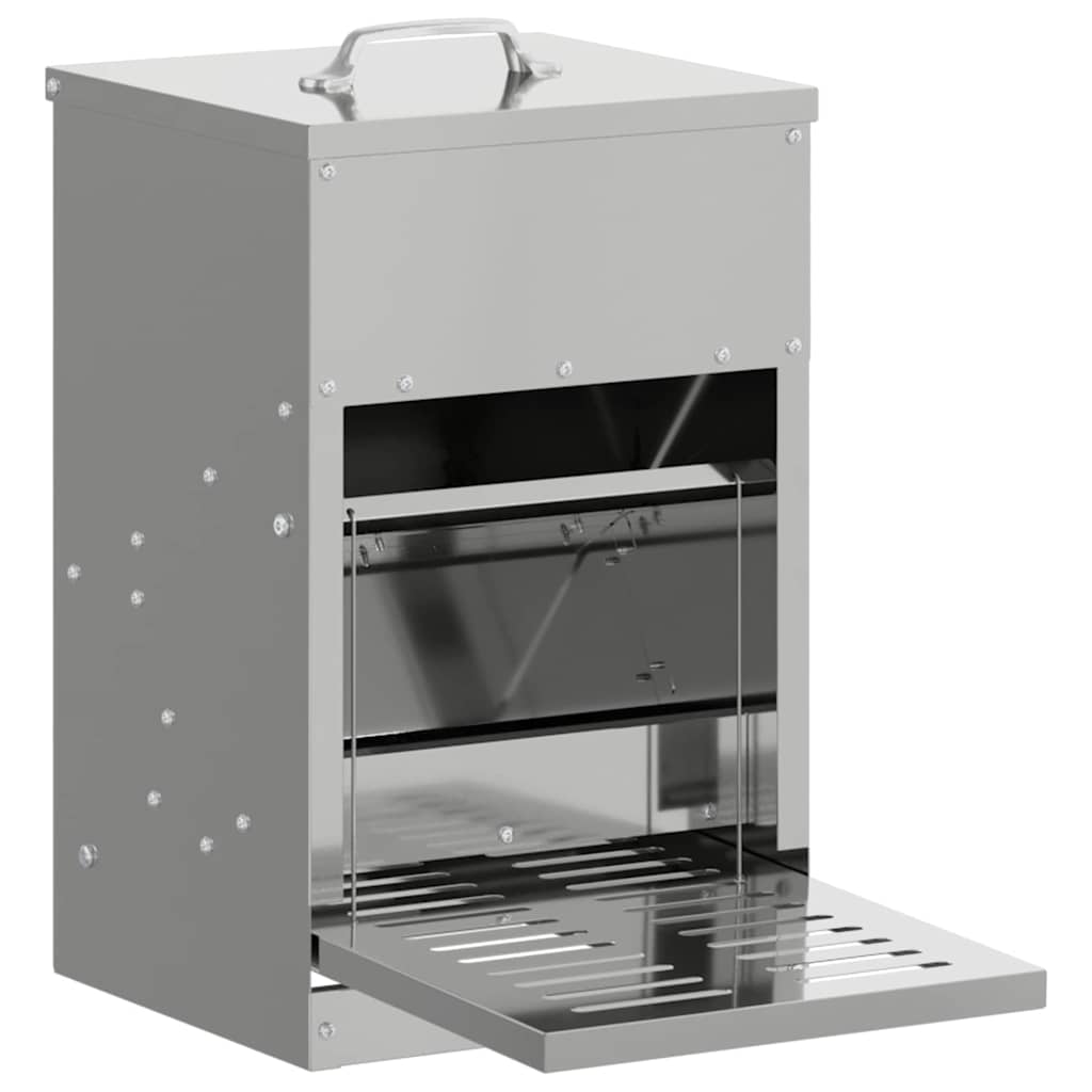 Chicken Treadle Feeder Silver 25 x 42 x 40 cm Galvanised Steel