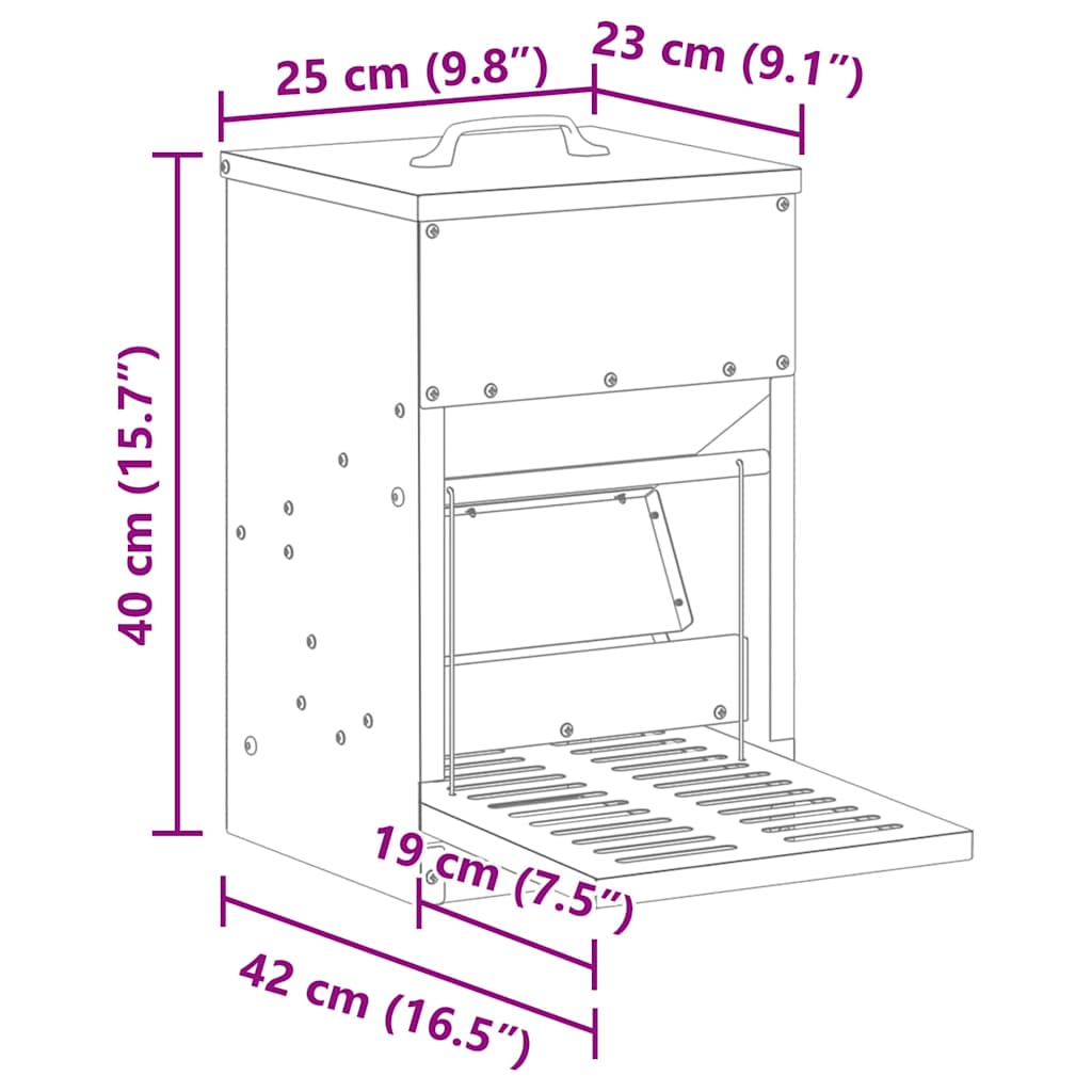 Chicken Treadle Feeder Silver 25 x 42 x 40 cm Galvanised Steel