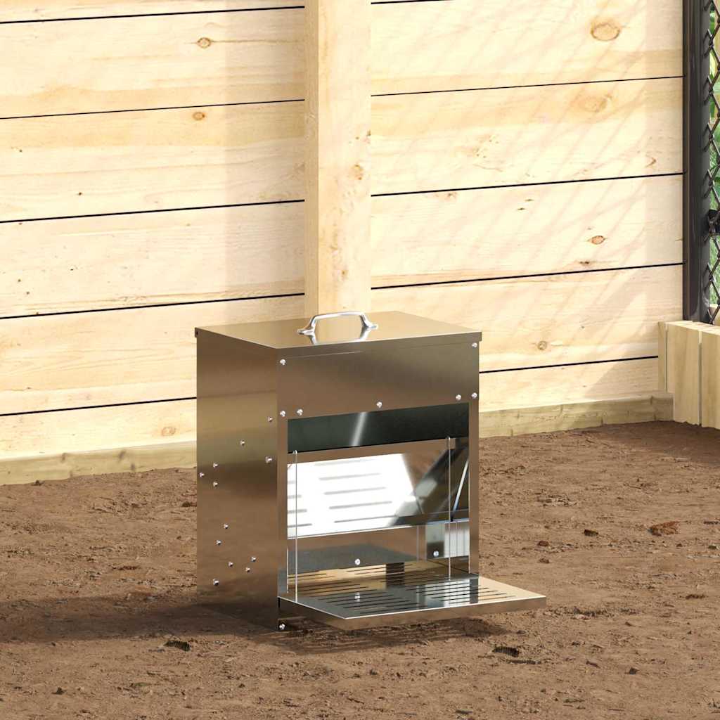 Chicken Treadle Feeder Silver 33 x 42 x 40 cm Galvanised Steel