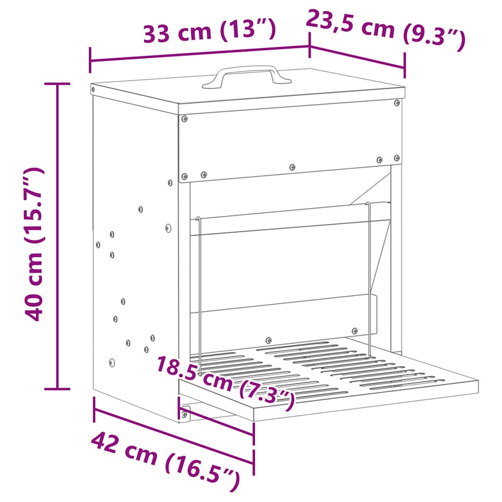 Chicken Treadle Feeder Silver 33 x 42 x 40 cm Galvanised Steel