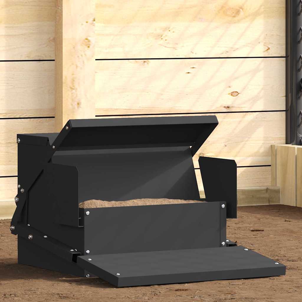 Chicken Treadle Feeder Black 50 x 40 x 29 cm Cold-Rolled Steel