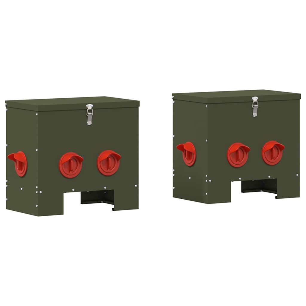 Chicken Feeder 2 pcs Olive Green 40.5 x 25 x 38 cm