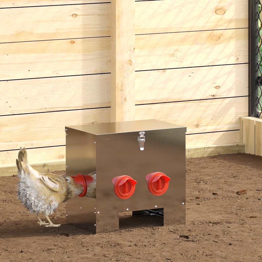Chicken Feeder 2 pcs Silver 40.5 x 25 x 38 cm Galvanised Steel