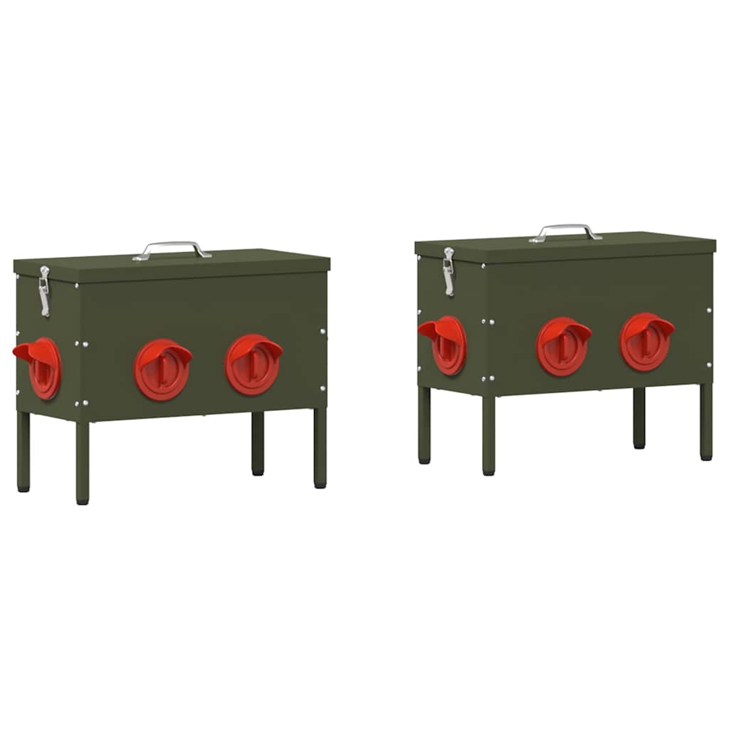 Chicken Feeder 2 pcs Olive Green 41.5 x 20.5 x 33 cm