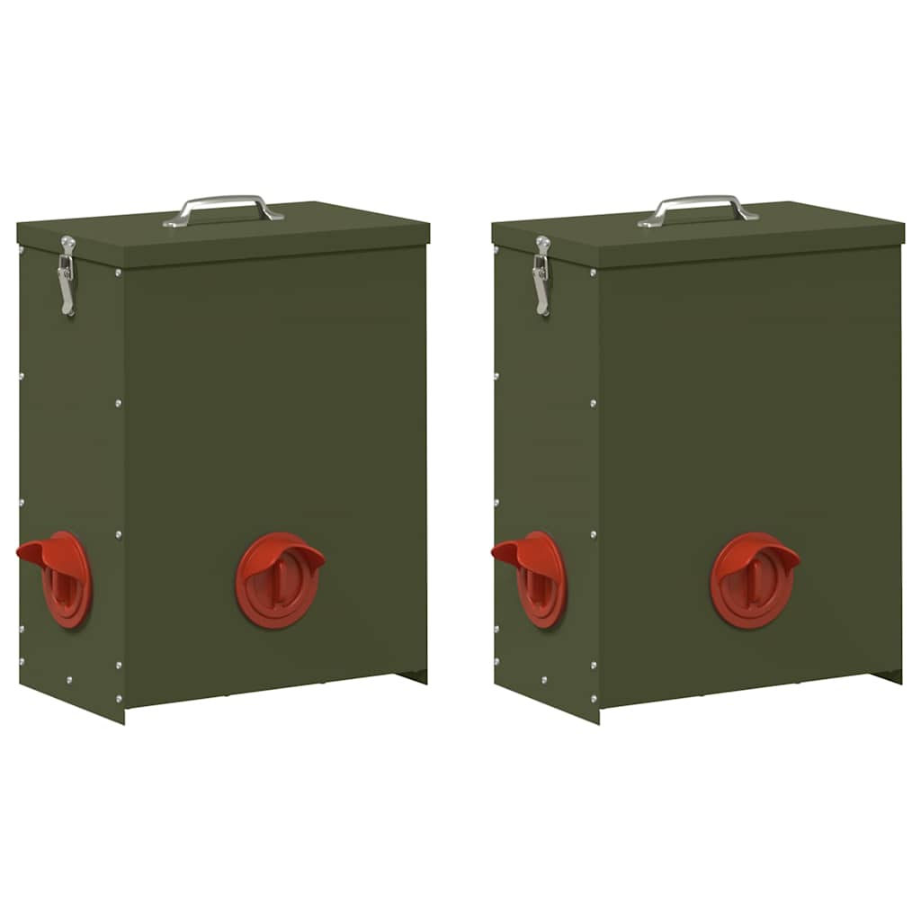 Chicken Feeder 2 pcs Olive Green 32.5 x 20.5 x 43 cm